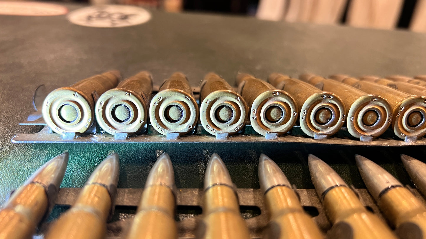 French Military 8mm Lebel Ammunition (Hotchkiss Metal Feed Strip) — 24 Rounds per Strip (Price per Strip)