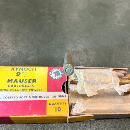 Kynoch 9mm Mauser Cartridges (Box of 10, Circa 1950s–1960s)