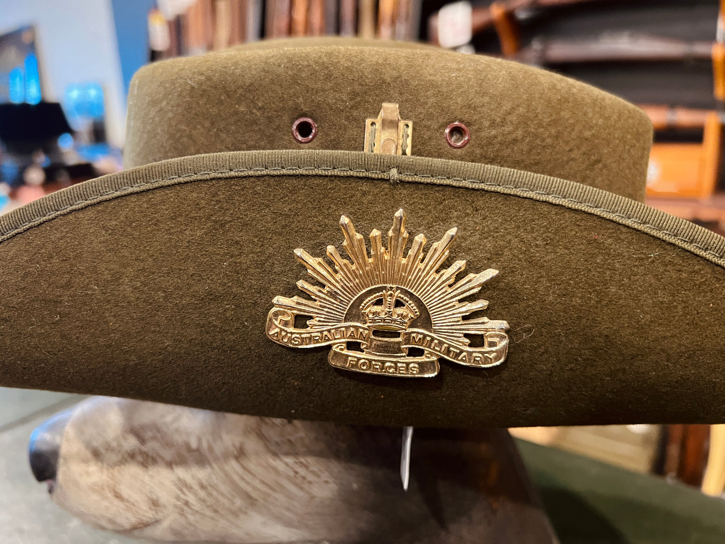 Vintage Australian Slouch Hat with Australian Military Forces Rising Sun Badge