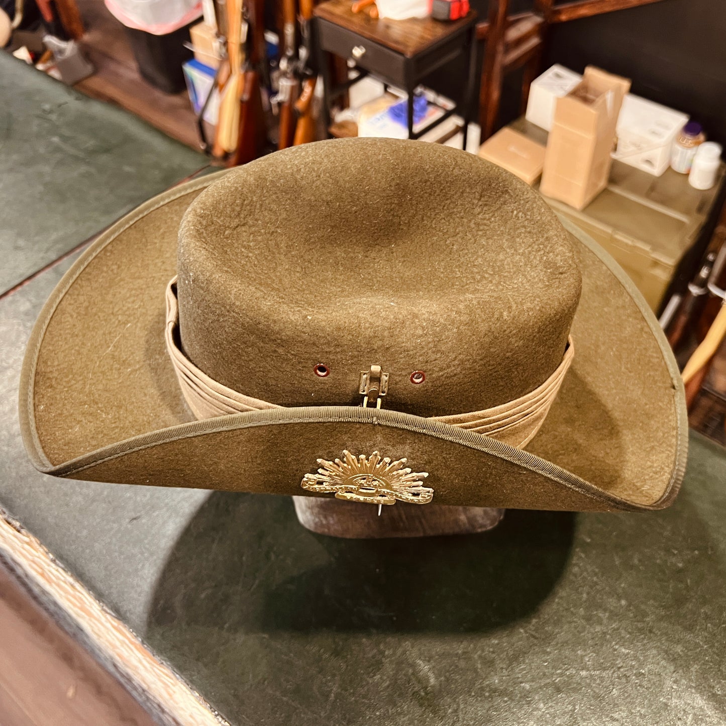 Vintage Australian Slouch Hat with Australian Military Forces Rising Sun Badge