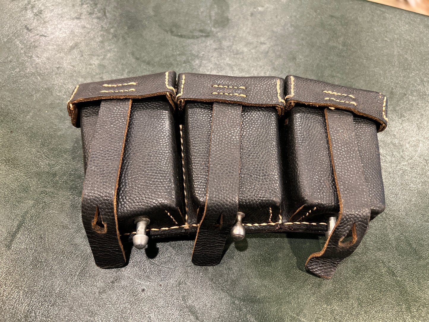 West German Bundeswehr/BGS Triple-Cell Leather Pouch (RB-Nr Marked, 1950s–1960s)