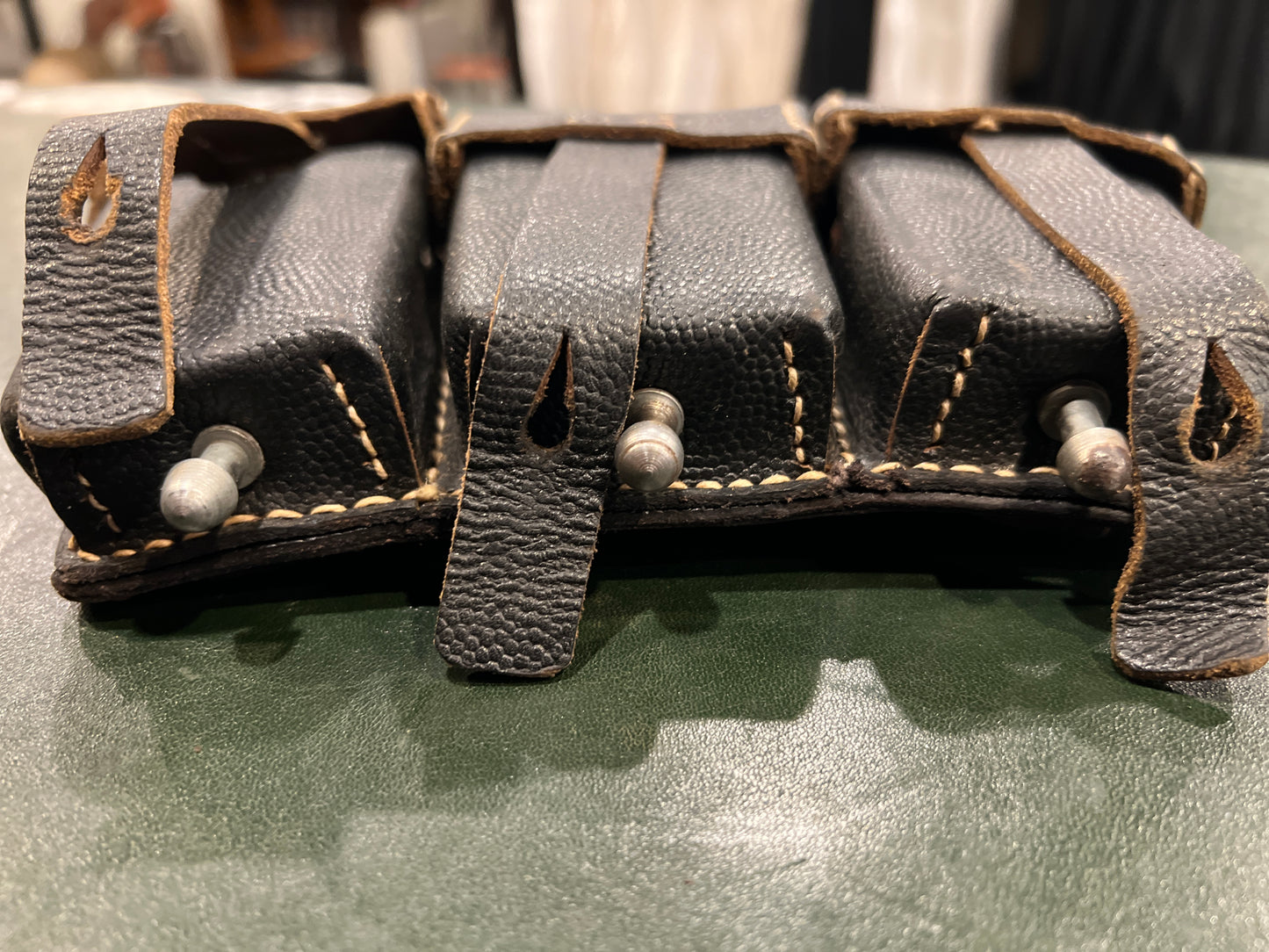 West German Bundeswehr/BGS Triple-Cell Leather Pouch (RB-Nr Marked, 1950s–1960s)