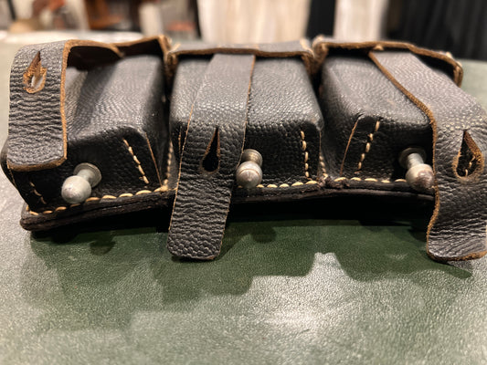 West German Bundeswehr/BGS Triple-Cell Leather Pouch (RB-Nr Marked, 1950s–1960s)