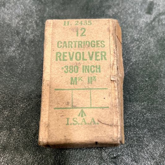 WWII Sealed I.S.A.A. .380 Mk IIz Revolver Ammunition Box (12 Rounds, Includes 1942 RΛL Cases)