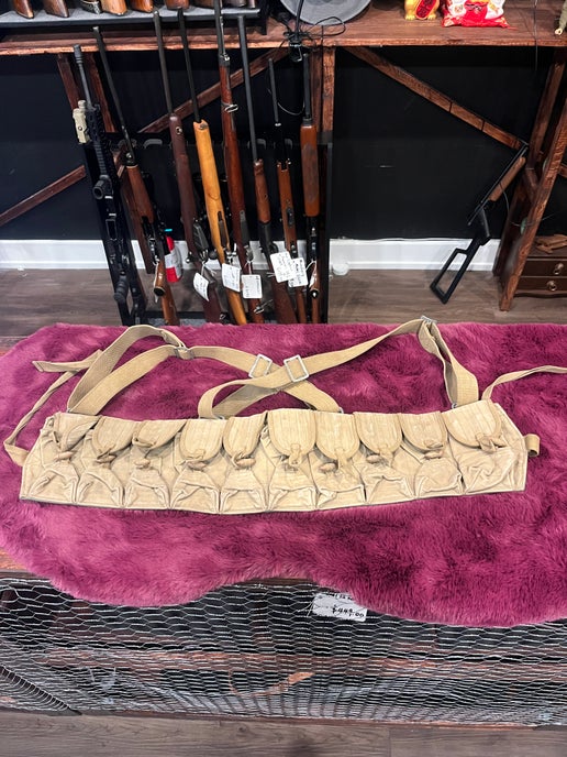 Chinese Military SKS Chest Rig – Canvas 10-Cell Bandolier with Straps