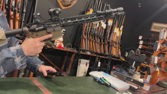 Fusil airsoft AR-Style 6 mm avec garde-main M-LOK, viseur point rouge et lampe tactique – FDE / Noir